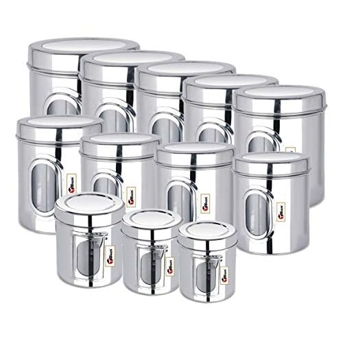 Ebun Stainless Steel Set Of 12 Canisters Containers Ubha Dabba With Lid For Kitchen Storage 300 500 650 850 1200 1400 Ebun