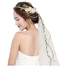 Bueer Flower Wreath Headband Crown Floral Garland Boho for Festival Wedding with Veil