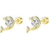 Kokoma Dolphin Stud Earrings for Women Cubic Zirconia Sea Animal Tragus Cartilage Earrings Tiny Lightweight Studs Fashion Ear Jewelry