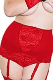 Lady Swain Women's Sexy Plus Size High-Waisted Lace Hollow-Out Garter Belt (XXL, Red)
