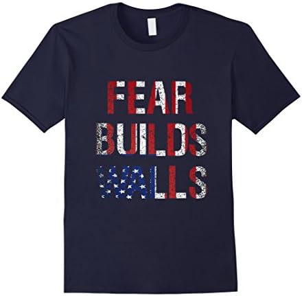 Men's No Wall T-Shirt Fear Builds Walls Medium Navy
