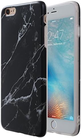 iPhone 6 Plus Case, Marble Stone Texture Slim Hybrid Hard Back + Soft TPU Bumper Protective Durable Case iPhone 6s Plus (Black 5.5)
