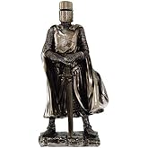 Crusader Knight Statue Silver Finishing Cold Cast Resin Statue 7" (8712)