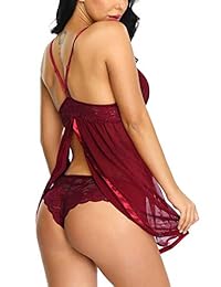 Lusofie Babydoll - Lencería sexy de encaje con abertura frontal y cierre