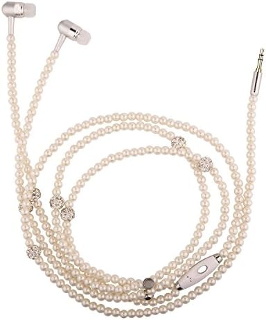 Fashionable Jewelry Pearl Necklace Earphones Headset with Mic Beads 3.5mm In-ear Earbuds wired Headphone for Ipod, Iphone, Android, Blackberry, Mp3 Player And All 3.5mm Audio Devices (White)