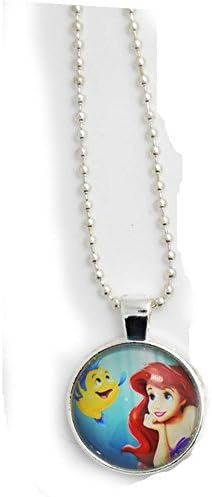 The Little Mermaid Ariel and Flounder Cabochon Necklace