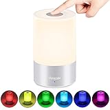 Bedside Lamp, Homecube Touch Sensor Atmosphere Table Desk lamp Dimmable 3-Level Warm White and RGB Color Changing Night Portable Camping Light with Metal Handle and Hook