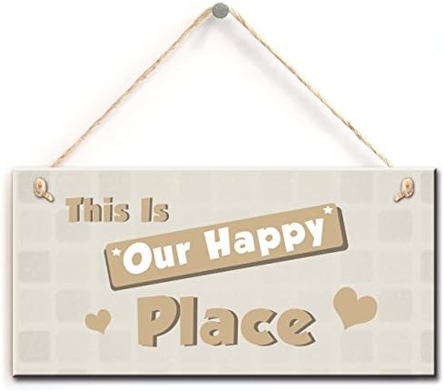 zhongfei Front Door Sign- This Is Our Happy Place Sign with Little Heart Decor, Home Accessory Gift Sign(5" X 10")