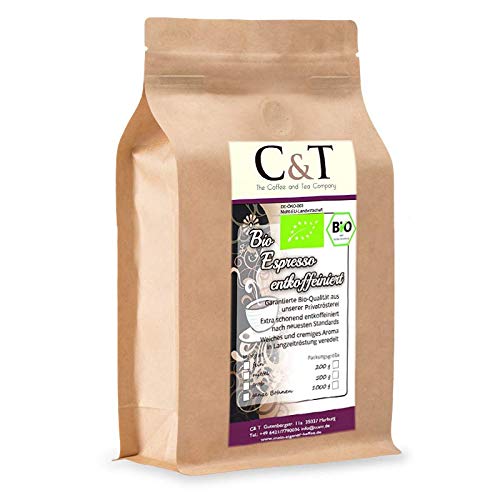 C&T Bio Espresso Crema | Cafe entkoffeiniert 100 % Arabica 500 g entkoffeinierter Kaffee gemahlen im Kraftpapierbeutel