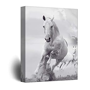 Canvas Wall Art - Galloping White Horses - Giclee Print Gallery Wrap Modern Home Art Ready to Hang - 12x18 inches