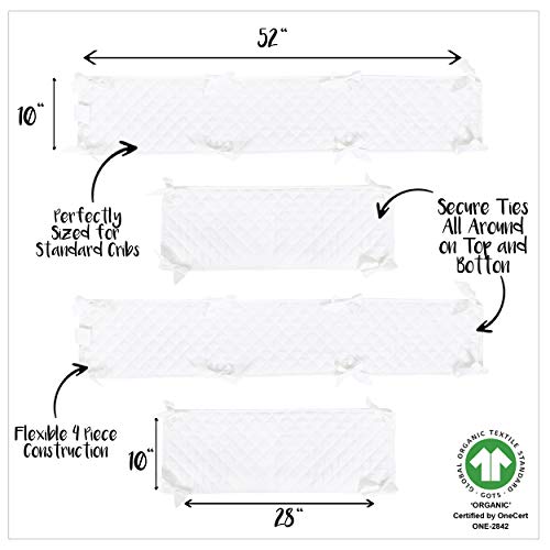 MakeMake Organics Organic Crib Bumper Pad GOTS Certified Organic Cotton Crib Bumper Pads Breathable Cotton Quilted Thinner Safe Hypoallergenic 4 PC Set Standard Crib Liner Boys Girls (160"x10", White) - Thumbnail 3