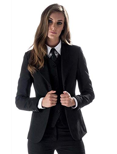 Women's 3 Piece Slim Fit Suits Set for Business Office Lady Blazer Jacket Pants Black