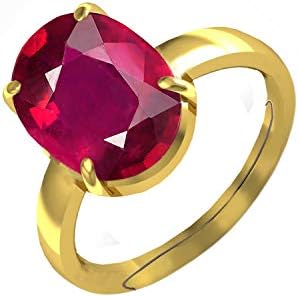 Certified Ruby 10.25 Ratti Natural Stone Oval Shape Gold Plated Ring for Men and Women (Size-18 Adjustable)