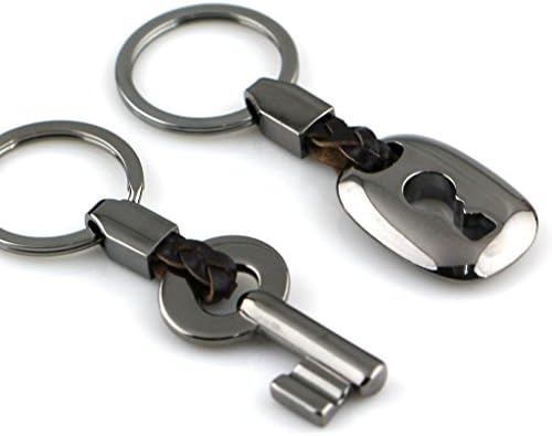 RUI Creative Fashion Leather Couple Keychain Key Chain Ring Keyring Key Fob Key &amp; Lock 83513-1(Gunmetal Black)