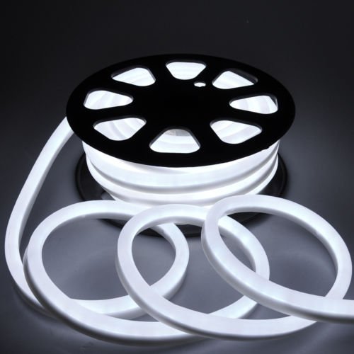 US Stock LED Rope Lights, Flat Flexible LED Light Strip Kit Waterproof Light 110V Indoor/Outdoor Use, Inter-Connectable Decorative Lighting for Kitchen Backyards Garden Party (50FT, Natural White)
