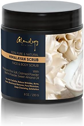 Glamology Pure Himalayan Salt Body Scrub with Almond Oil, Brahmi, Oatmeal and 6 Secret Herbs. All Natural Scrub to Exfoliate &amp; Moisturize Skin (One 8 oz. Jar)