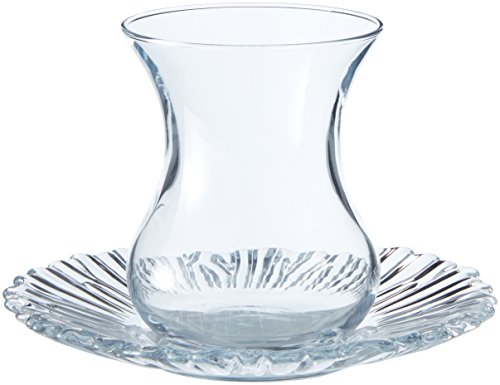 Pasabahce 95961 Aurora Teeset, schlicht, 155 ml, 12-teilig (6 Gläser + 6 Untersetzer)