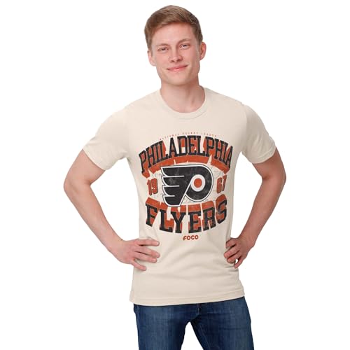 FOCO Philadelphia Flyers NHL Mens Rink Arched Wordmark T-Shirt - Natural - L at Amazon