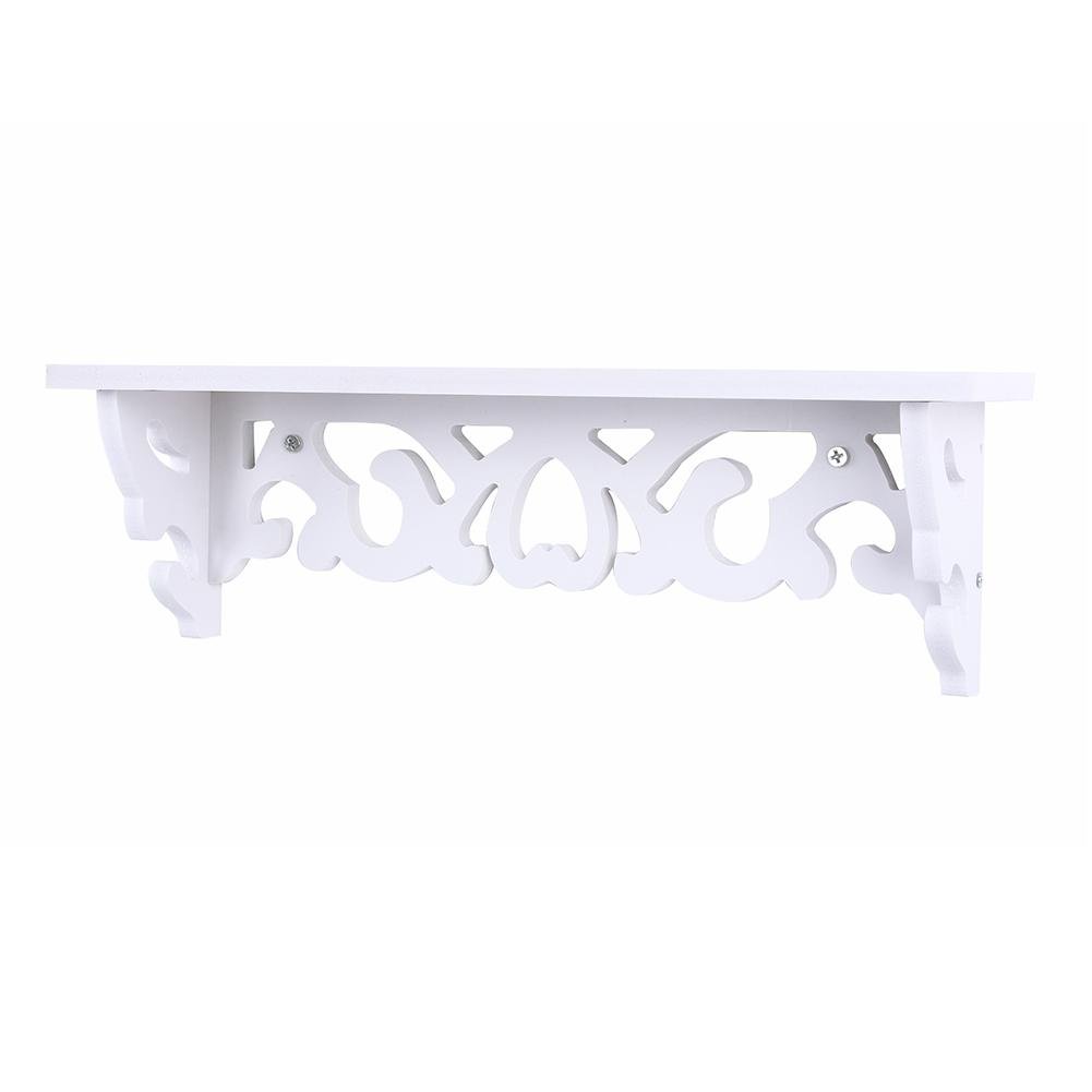 AUNMAS Floating Wall Shelf, carved filigree design, wood plastic composite material, self adhesive mounting, white display rack for bedroom bathroom living room