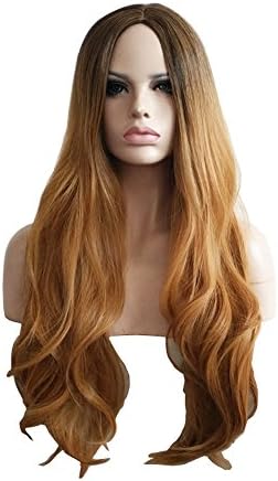 Yesui Cosplay Wig for Women Synthenic Long Wavy Dark Root Ombre Brown Wigs Curly Hair with Middle Part Lotia Costumes Party