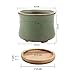 T4U Succulent Planter Pots Ceramic - Set of 6, Small Ceramic Succulent Pots Cactus Planters, Clay Pots with Drainage Window Boxes with Bamboo Tray, Green