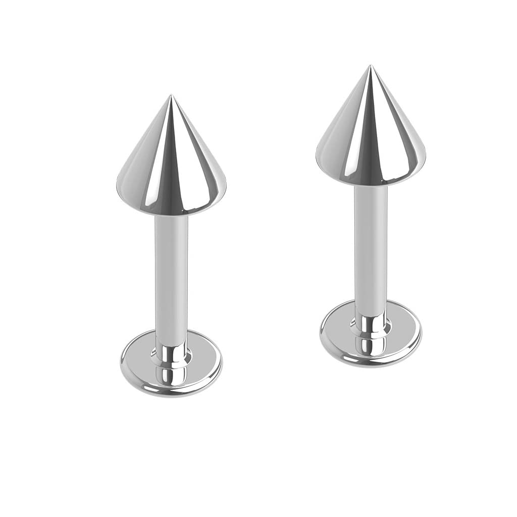 PiercedOff 316L Surgical Steel 1.2mm Labret with 3mm Spike Head - Bar Length 10mm - Sold as a Pack of 2 Labrets