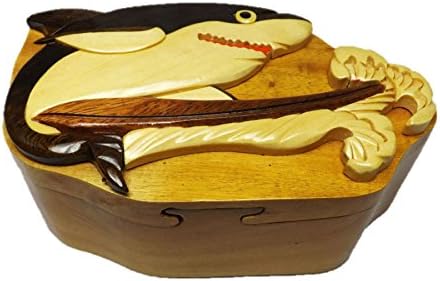 Coastal Wood HC192 Handmade Art Intarsia Big Wooden Puzzle Box - Shark