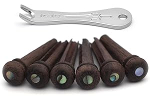 SAPHUE Acoustic Guitar Bridge Pins,6Pcs Rosewood Bridge Pins with Inlaid 3mm Abalone Dot, for 6&12 String Acoustic Guitar,Add 1pcs Metals Guitar Pins Puller