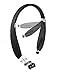 Foldable and Retractable Neckband Wireless Bluetooth Headset with Microphone - Black