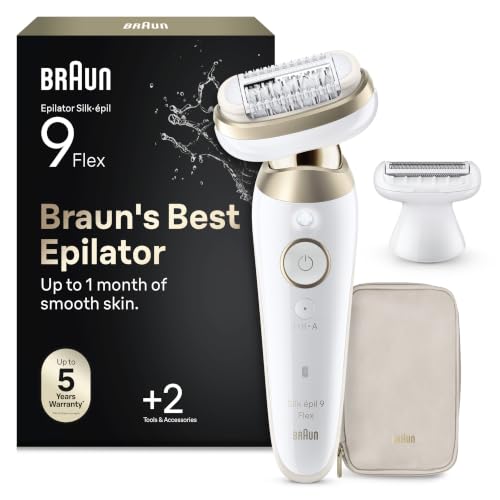 Braun Epilateur Electrique Pour Femmes Silk-épil 9 9-041 3D, Tête Flexible 360°, Etanche, Sans Fil, Kit D’Epilation Avec Tête De Rasoir, Sabot Tondeuse, Rouleaux Massage, Pour Tondre Et Raser