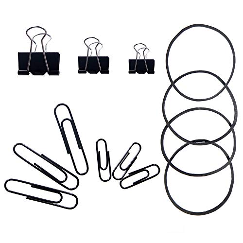 240 Pcs Binder Clips, Paper Clips, Rubber Bands, Paper Clamps Assorted 3 Sizes, Paper Binder Clips Metal Fold Back Clips with Box (Black)