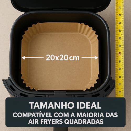 Forma Descartável para AirFryer Quadrada 20x20 Antiaderente Forro Protetor para Fritadeira sem Óleo Proteção contra Gordura Forminha para Air Fryer (150 Unidades)