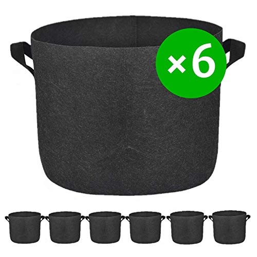 SAVICOS 6-Pack Grow Bags/Aeration Fabric Pots with Handles-Reinforced Weight Capacity & Extremely Durable(Black) (6-Pack 7 Gallons)