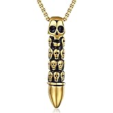 LXSSLY Skull Necklace for Men,Gothic Skull Skeleton Pendant Necklace,Punk Stainless Steel Necklace,Skull Jewelry Gifts for Men Women