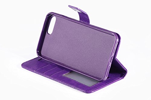 iPhone 8 Plus Case, iPhone 7 Plus Case, HLCT PU Leather Wallet Case, With Soft TPU Protective Bumper, Built-In Stand Kickstand, Cash And Card Pockets (Purple)