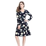 Aamikast Women's Round Neck Long Sleeved Elegant Casual Cocktai Patchwork Print Dress