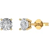 14K Yellow Gold Plated 925 Sterling Silver Push Back Dainty Stud Earrings for Women - 2 cttw Round Cut Moissanite