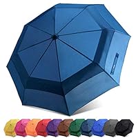 Fidus Compact Windproof Vented Automatic Travel Umbrella with Double Canopy - Large Lightweight Folding Car Golf Umbrella for Women Men Kids-Navy Blue