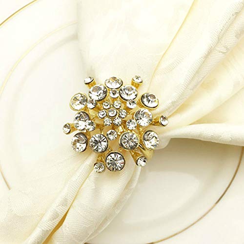 Joyindecor Napkin Rings Set of 6 - Crystal Flower Rhinestone Napkin Ring Holder for Wedding Party Home Kitchen Dining Table Linen Accessories (Golden-1)