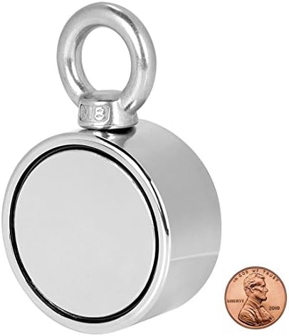 Double Sided Round Neodymium Magnet Fishing with Eyebolt, Vertical Tension 500LBS, 2.36" Diameter (60MM)