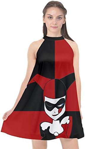 QC Women's Harley Quinn Halter Neckline Chiffon Dress (XL)