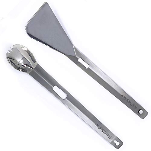 THE SPLITTER Titanium Tongs, Spork and Spatula | All-In-One Tongs, Spatula, Spoon, Fork, Utensil for Camping Outdoor Cooking and Eating | Backpacking Sprongs | Lightweight and Portable | Polish Finish