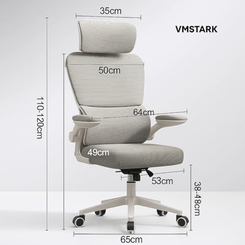 Cadeira de Escritório Cinza VMSTARK com Suporte Lombar Ajustável, Encosto de Cabeça e Design Ergonômico