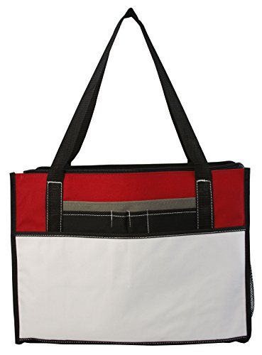 Multi-Toned Poly Zippered Tote Bag with Pockets
