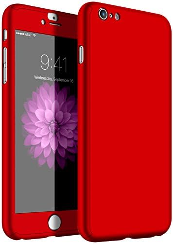 iPhone 6 Plus Case AEZSY 360 Full Body Protection PC Hard Slim Case [ with Tempered Glass Screen Protector ] for Apple iPhone 6 Plus &amp; iPhone6S Plus ( 5.5 inch ) Red