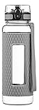Swig Savvy Sports Water Bottle - with Silicone Sleeve. Fruit Infuser Water Bottle Filter and Leak Free Flip Top, EZ Open with One Click,Tritan Co-Polyester Plastic, 32oz Gray