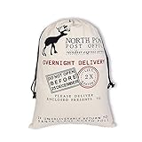 5PCS Christmas Gift Bag Santa Sack Canvas Bag 20''x 28'' Christmas Gift Sacks Canvas Xmas Santa Presents Bag with Deer Pattern for Stocking Presents(Off White Deer)
