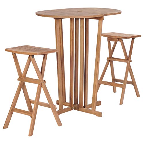 vidaXL Teak Barset 3-TLG. Klappbar Gartenbar Barhocker Sitzgruppe Gartenmöbel