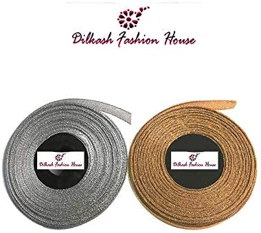 DFH Silver & Gold Metalic Glitter Ribbon 1/2" inch -10mtrs Each for Crafts, Décor, Wedding, Sewing Dress Making DIY