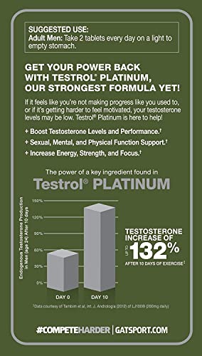 Testrol Platinum, Test Booster for Men by GAT Sport Stamina + Libido + Testosterone Boost, Boron, Vitamin D, Zinc, 60 Tablets